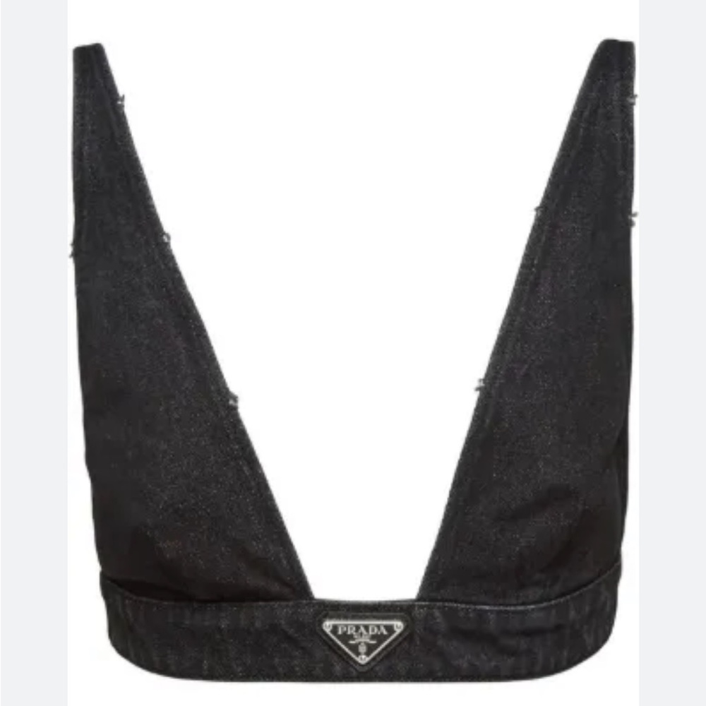 Prada Black Denim Bralette Crop Top